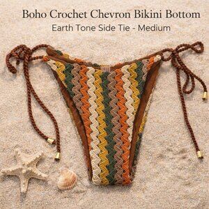 Boho Crochet Chevron Bikini Bottom Earth Tone Side Tie M